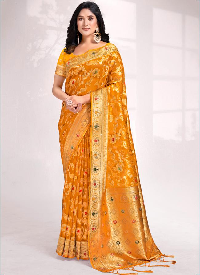 Organza Yellow Traditional Wear Weaving Saree